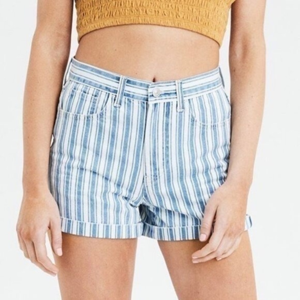 American Eagle Striped Mom Jean High Waisted 100% Cotton Denim Shorts size 8